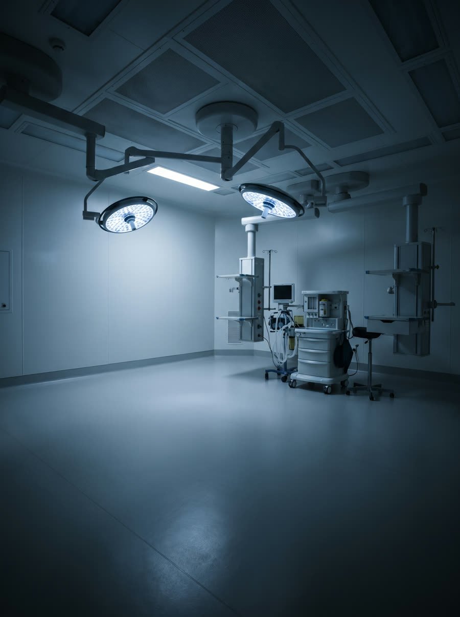 Operating rooms, finished in hygienic wall cladding with a coved floor junction.